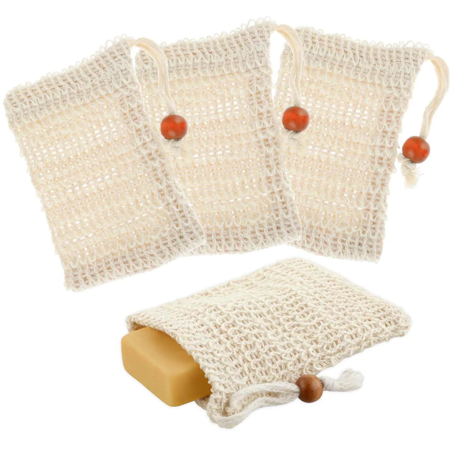 4 Pack Cotton Soap Bags with Drawstring Exfoliating Natural Sisal Soap Saver - n a - soap holder