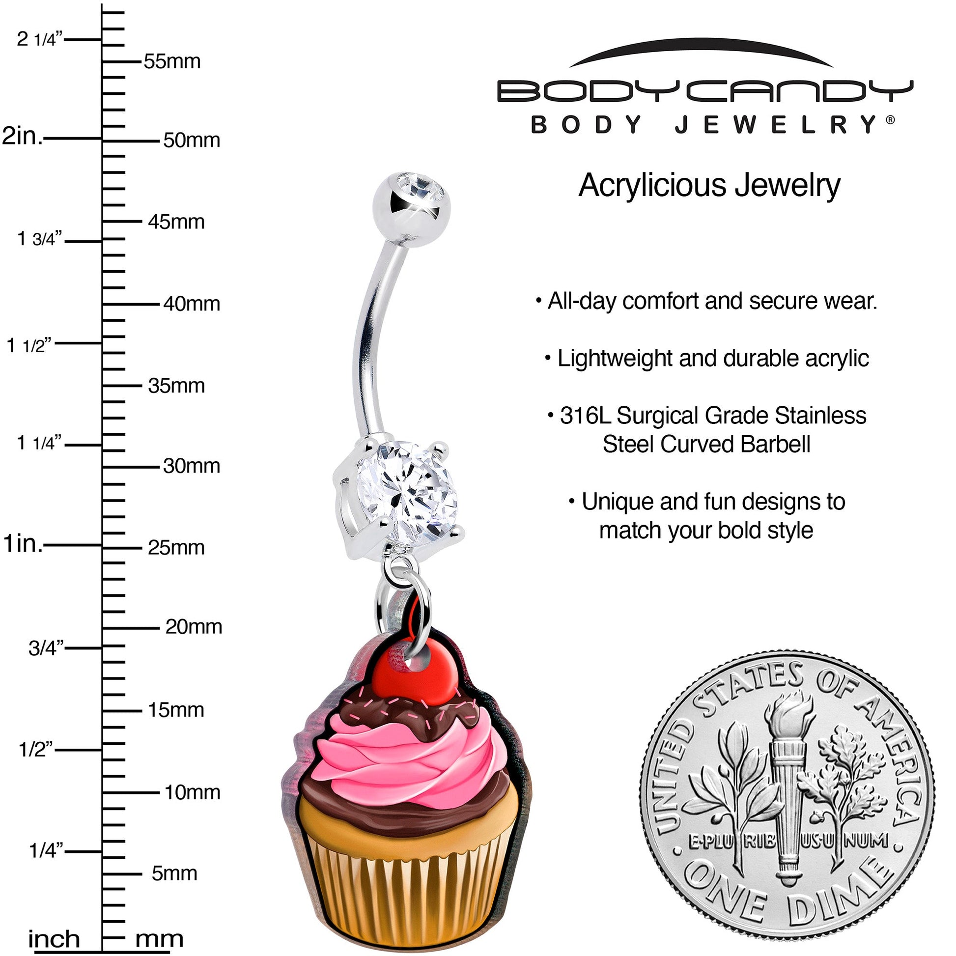 Double Gem Valentine Cupcake Dangle Belly Ring by Onyx O - - BELLY RING Dangle