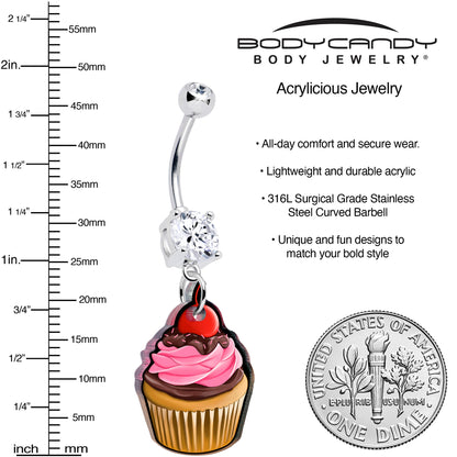 Double Gem Valentine Cupcake Dangle Belly Ring by Onyx O - - BELLY RING Dangle