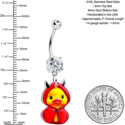 Clear Gem Hot Litle Devil Duck Dangle Belly Ring by Onyx O - - BELLY RING Dangle