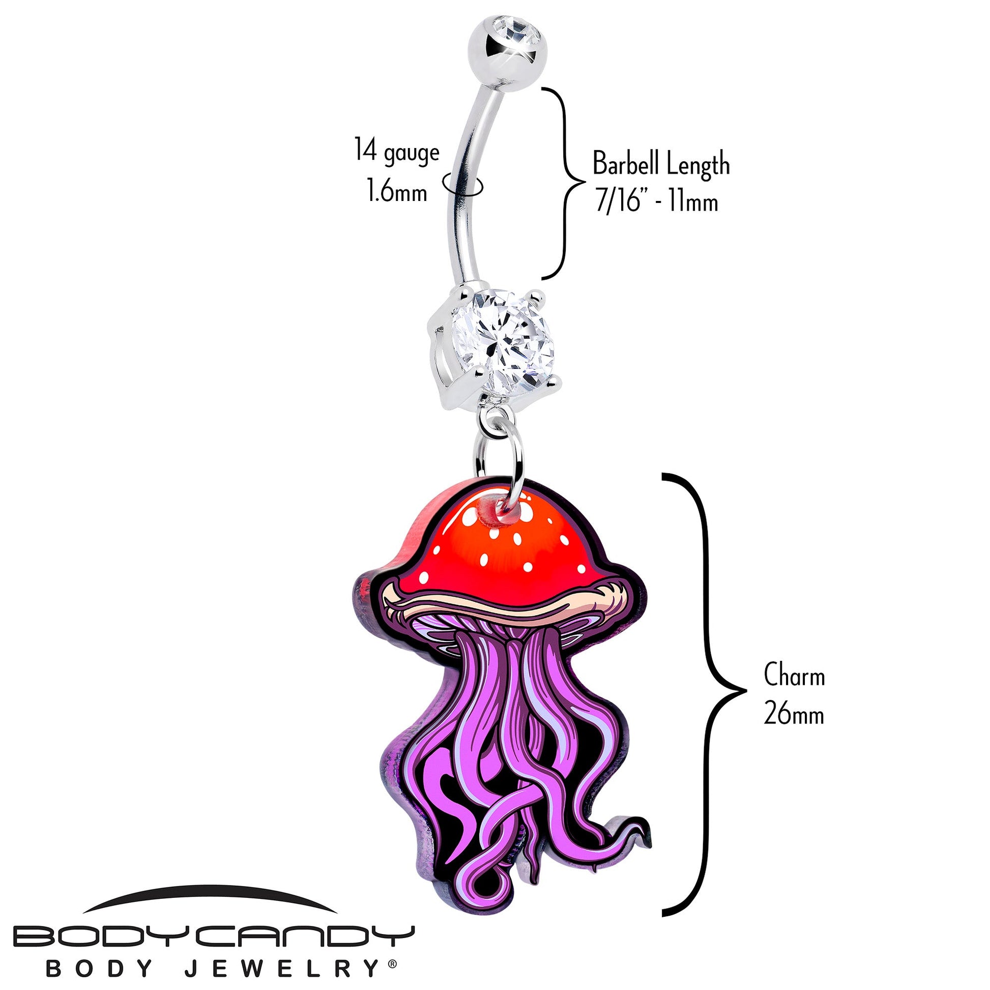 Double Gem Mushroom Jellyfish Dangle Belly Ring by Onyx O - - BELLY RING Dangle