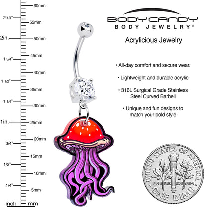 Double Gem Mushroom Jellyfish Dangle Belly Ring by Onyx O - - BELLY RING Dangle