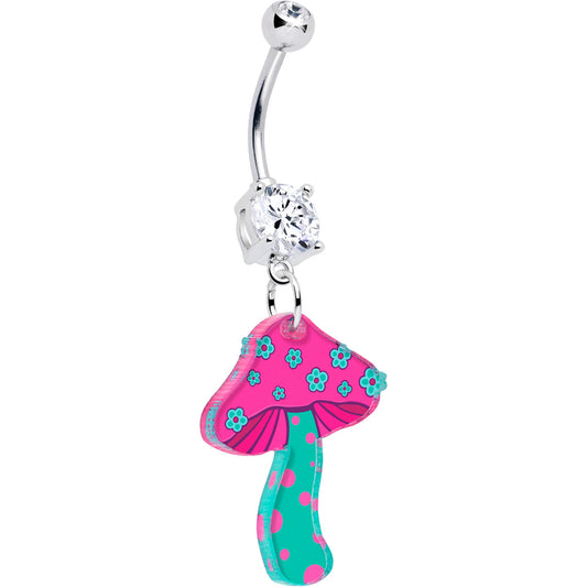 Double Gem Funky Floral Mushroom Dangle Belly Ring by Onyx O - - BELLY RING Dangle