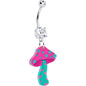Double Gem Funky Floral Mushroom Dangle Belly Ring by Onyx O - - BELLY RING Dangle