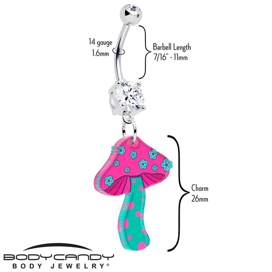 Double Gem Funky Floral Mushroom Dangle Belly Ring by Onyx O - - BELLY RING Dangle