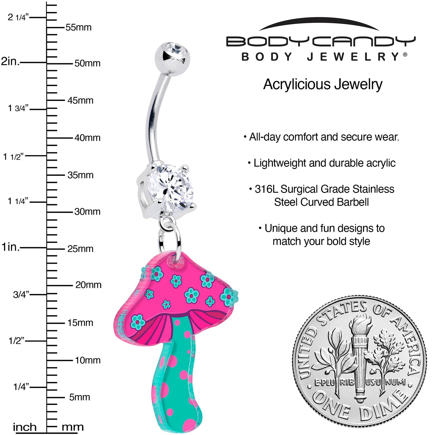 Double Gem Funky Floral Mushroom Dangle Belly Ring by Onyx O - - BELLY RING Dangle