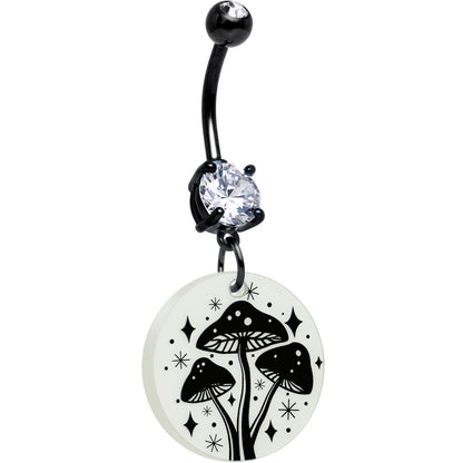 Black Double Gem Glow in the Dark Mystic Mushroom Dangle Belly Ring by Onyx O - - BELLY RING Dangle