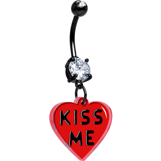 Black Double Gem Kiss Me Heart Dangle Belly Ring by Onyx O - - BELLY RING Dangle