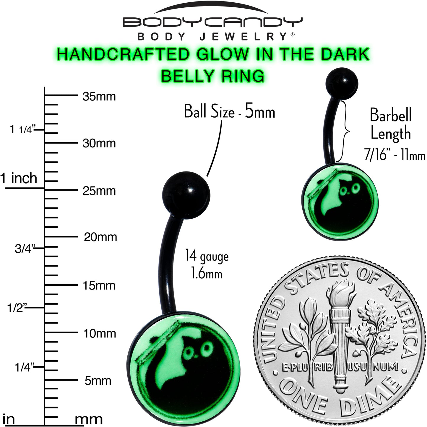 Glow in the Dark Fishbowl Kitty Cat Belly Ring by Onyx O - - BELLY RING