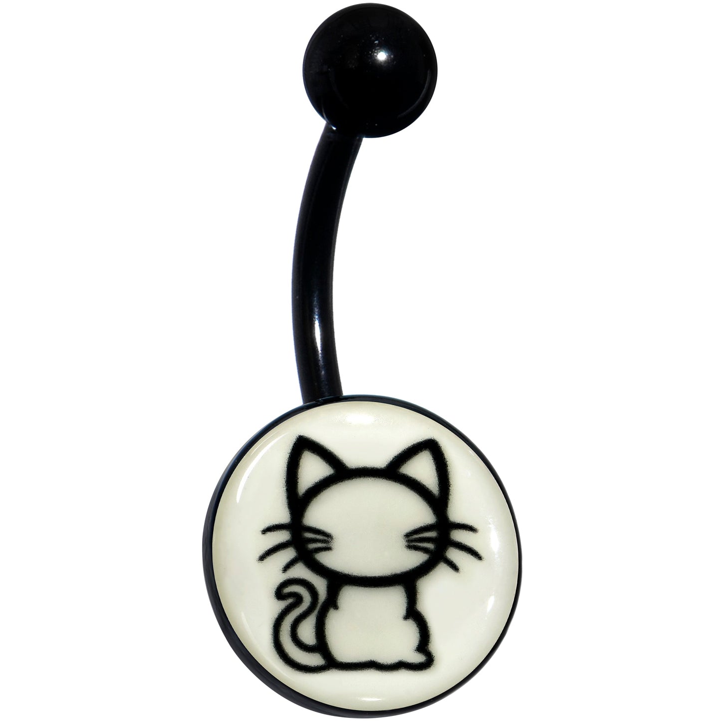 Black Anodized Glow in the Dark Kitty Cat Belly Ring by Onyx O - - BELLY RING