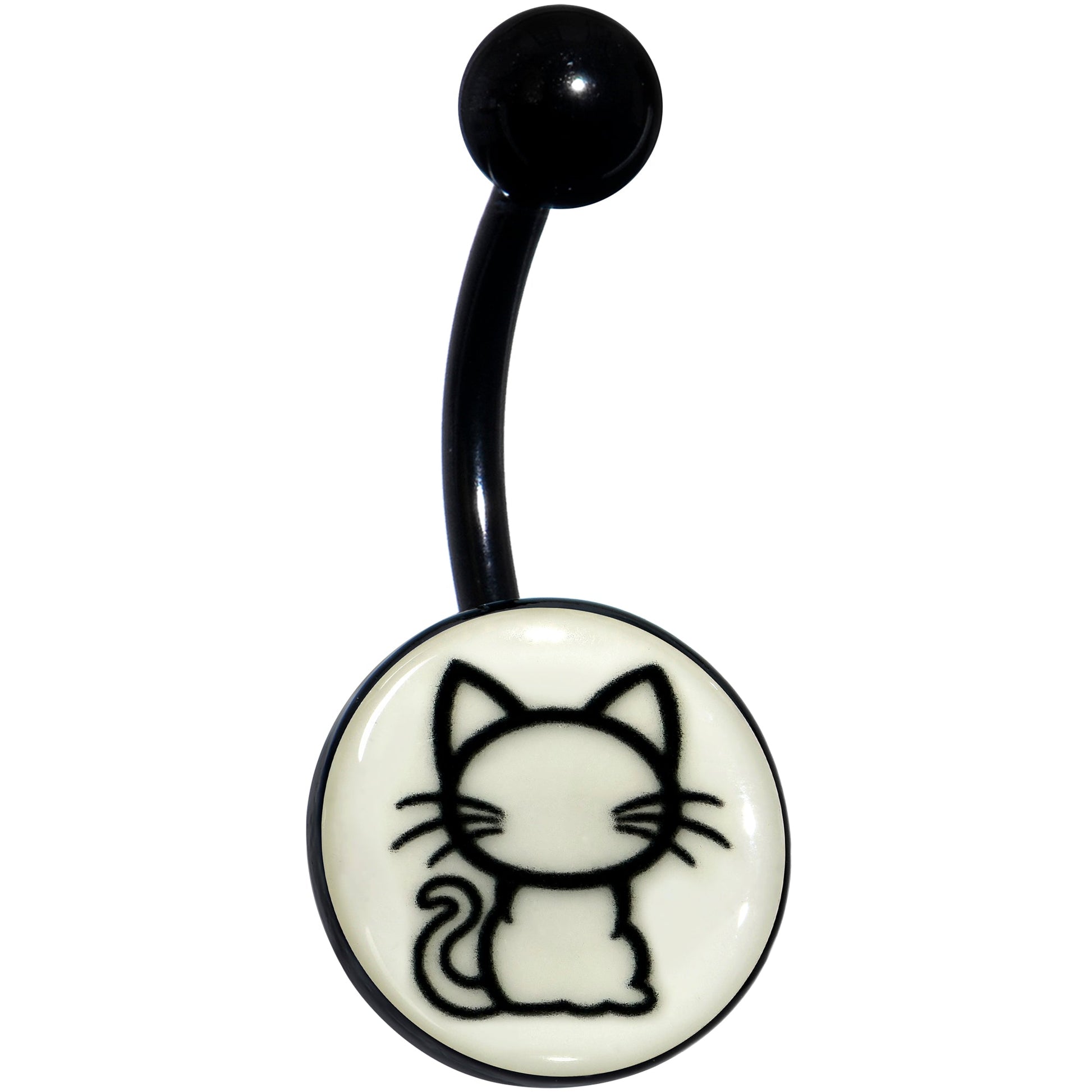 Black Anodized Glow in the Dark Kitty Cat Belly Ring by Onyx O - - BELLY RING