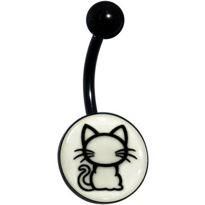 Black Anodized Glow in the Dark Kitty Cat Belly Ring by Onyx O - - BELLY RING