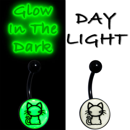 Black Anodized Glow in the Dark Kitty Cat Belly Ring by Onyx O - - BELLY RING