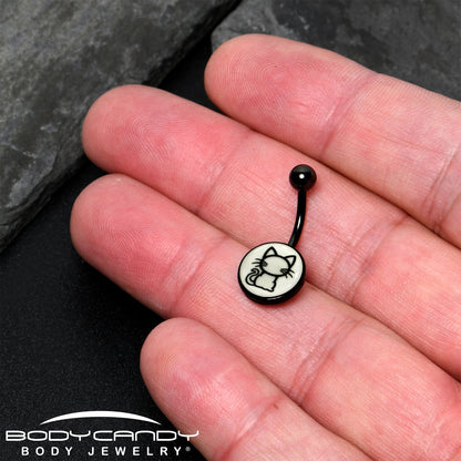 Black Anodized Glow in the Dark Kitty Cat Belly Ring by Onyx O - - BELLY RING