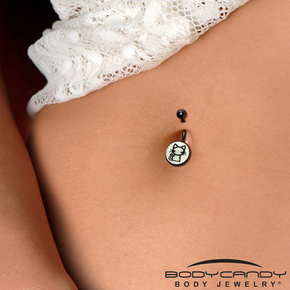 Black Anodized Glow in the Dark Kitty Cat Belly Ring by Onyx O - - BELLY RING