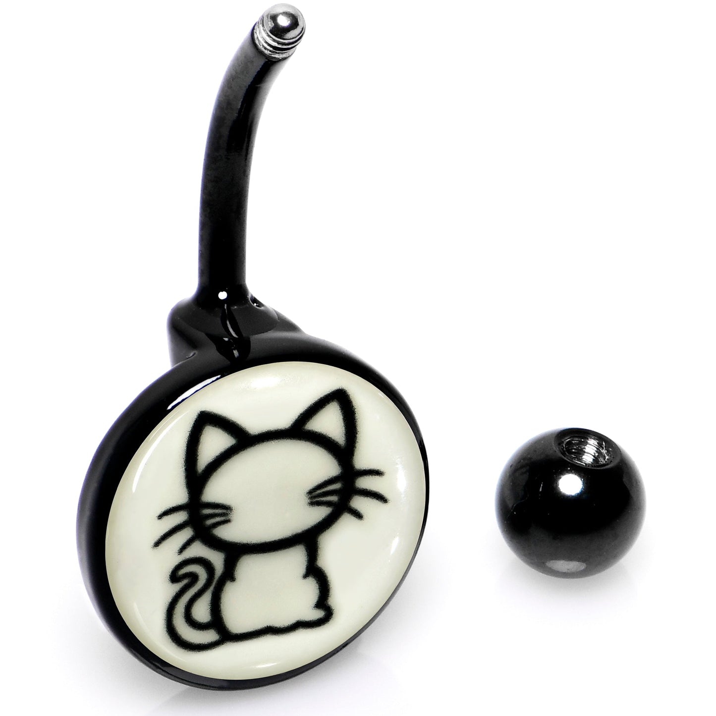 Black Anodized Glow in the Dark Kitty Cat Belly Ring by Onyx O - - BELLY RING