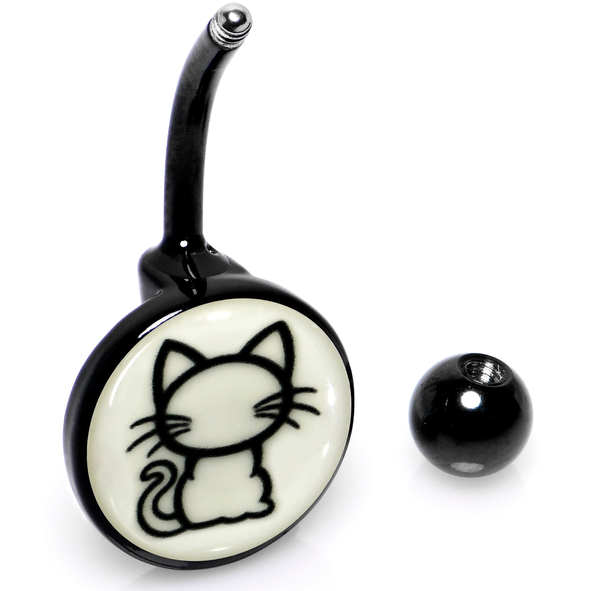 Black Anodized Glow in the Dark Kitty Cat Belly Ring by Onyx O - - BELLY RING