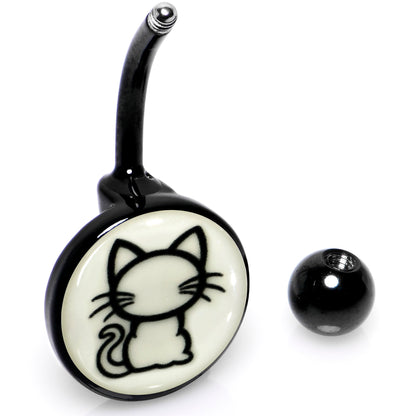 Black Anodized Glow in the Dark Kitty Cat Belly Ring by Onyx O - - BELLY RING