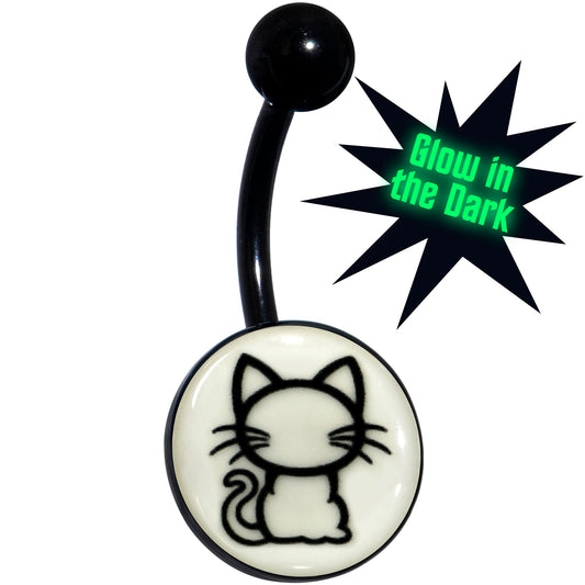 Black Anodized Glow in the Dark Kitty Cat Belly Ring by Onyx O - - BELLY RING