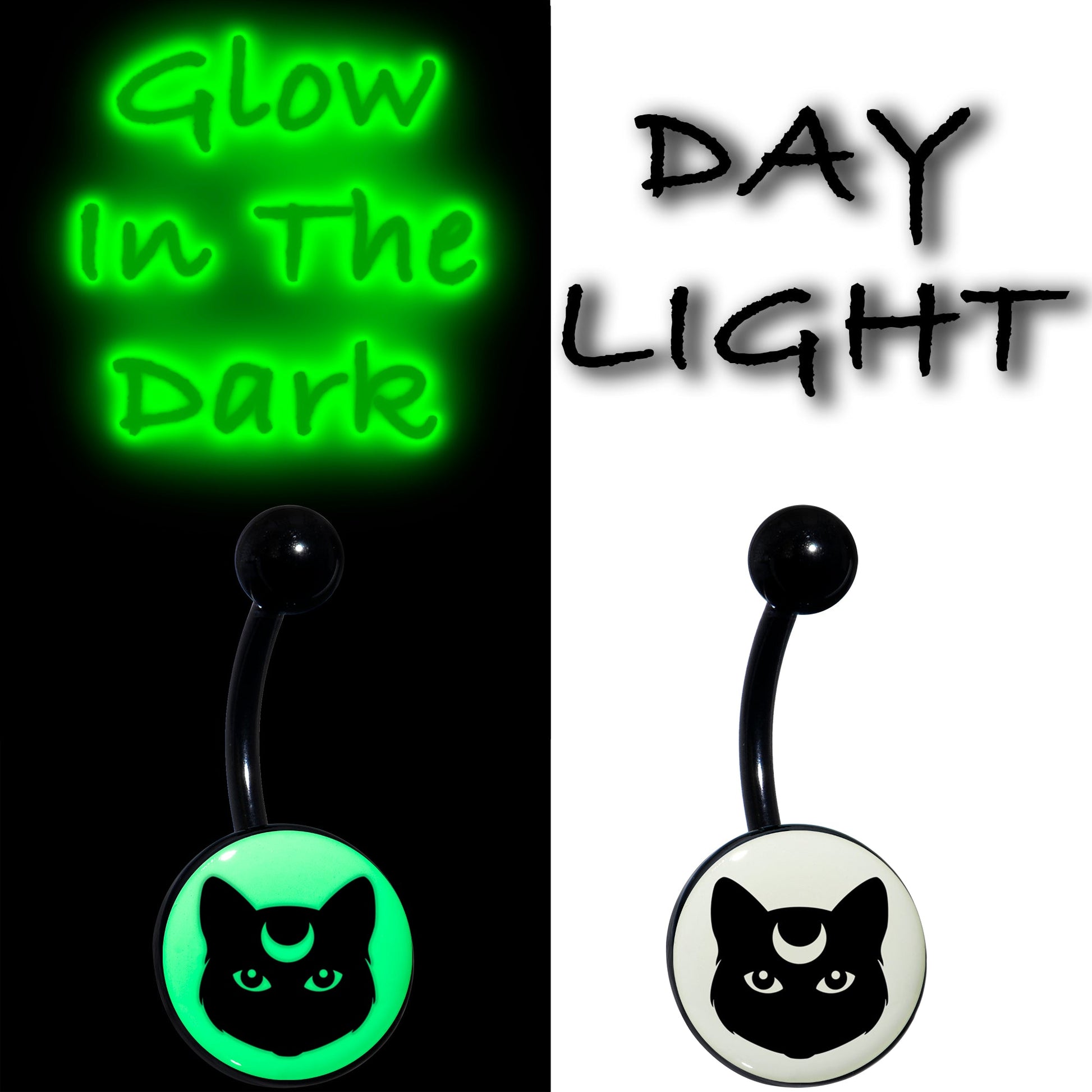 Glow in the Dark Mystic Kitty Cat Belly Ring by Onyx O - - BELLY RING