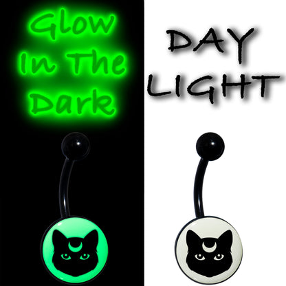 Glow in the Dark Mystic Kitty Cat Belly Ring by Onyx O - - BELLY RING