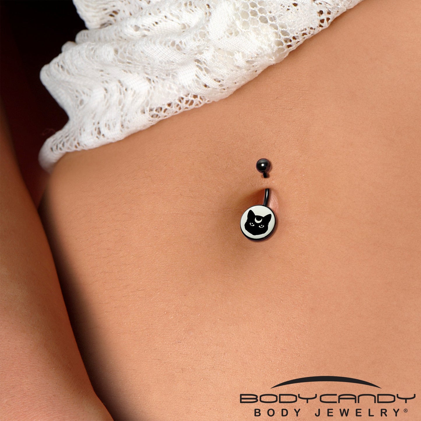 Glow in the Dark Mystic Kitty Cat Belly Ring by Onyx O - - BELLY RING