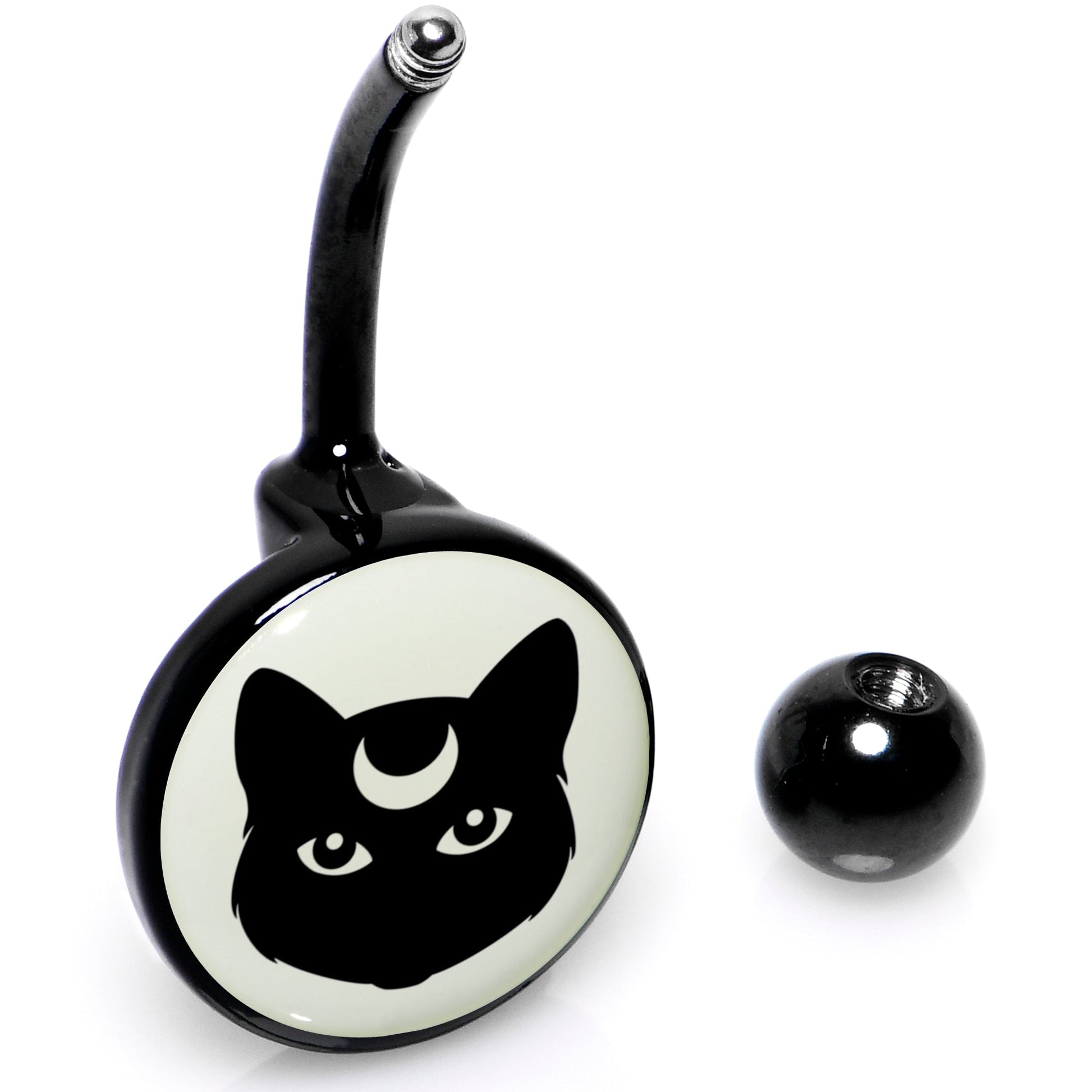 Glow in the Dark Mystic Kitty Cat Belly Ring by Onyx O - - BELLY RING