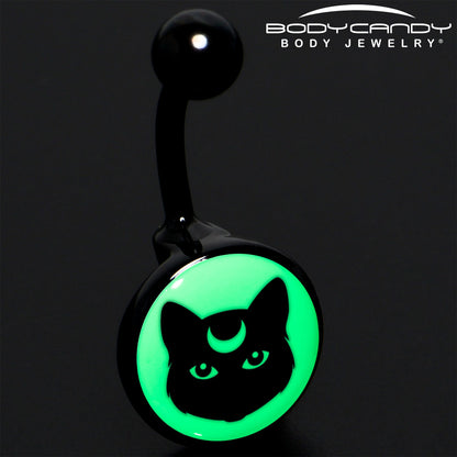 Glow in the Dark Mystic Kitty Cat Belly Ring by Onyx O - - BELLY RING