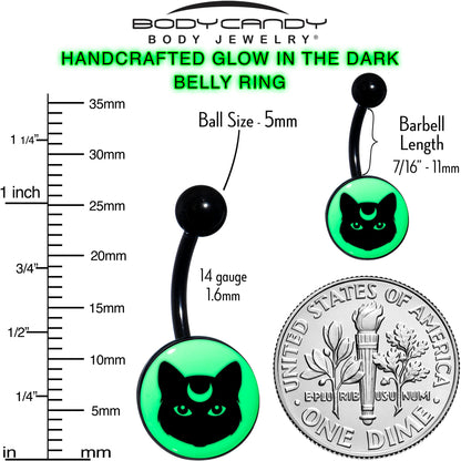 Glow in the Dark Mystic Kitty Cat Belly Ring by Onyx O - - BELLY RING
