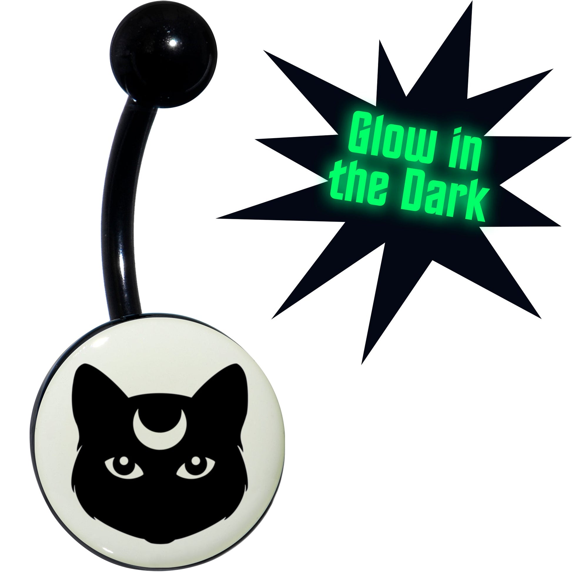 Glow in the Dark Mystic Kitty Cat Belly Ring by Onyx O - - BELLY RING
