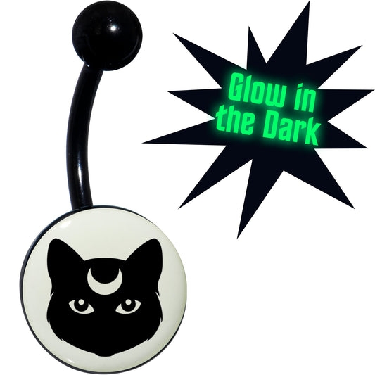 Glow in the Dark Mystic Kitty Cat Belly Ring by Onyx O - - BELLY RING
