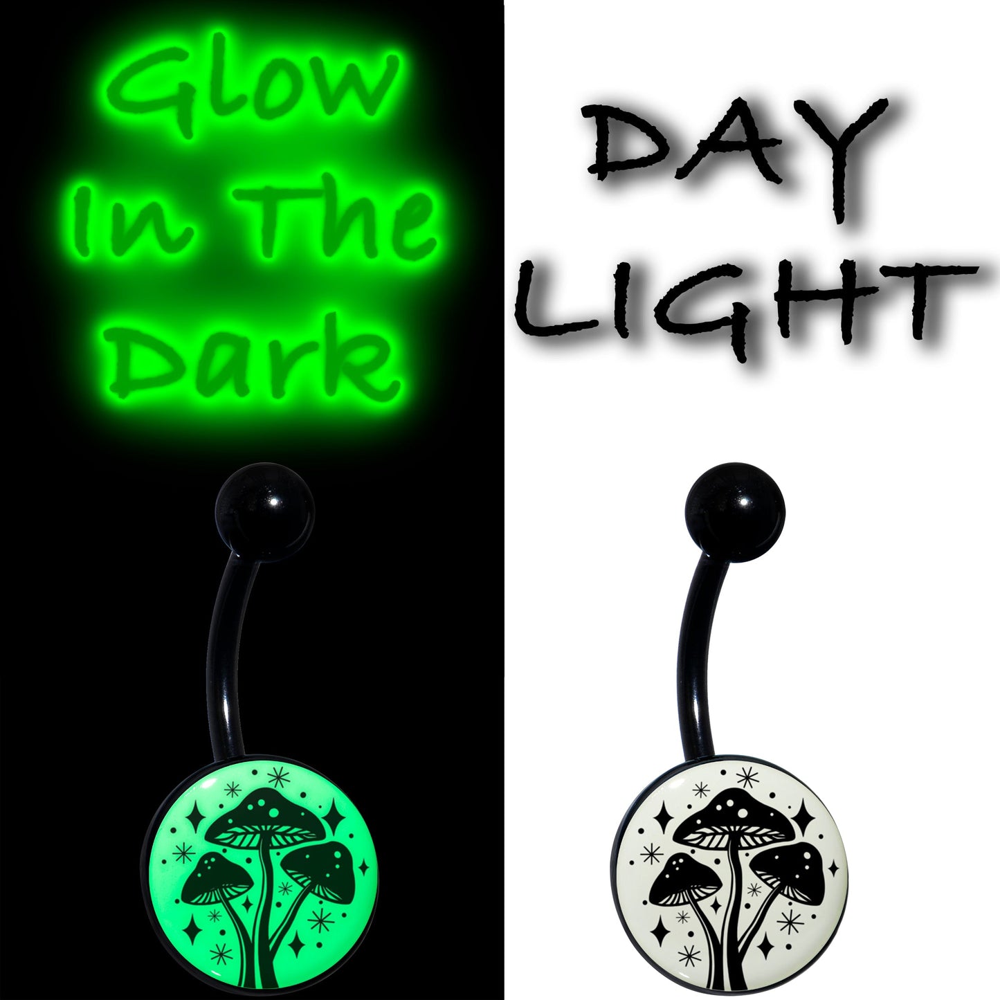 Glow in the Dark Mystic Mushroom Belly Ring by Onyx O - - BELLY RING