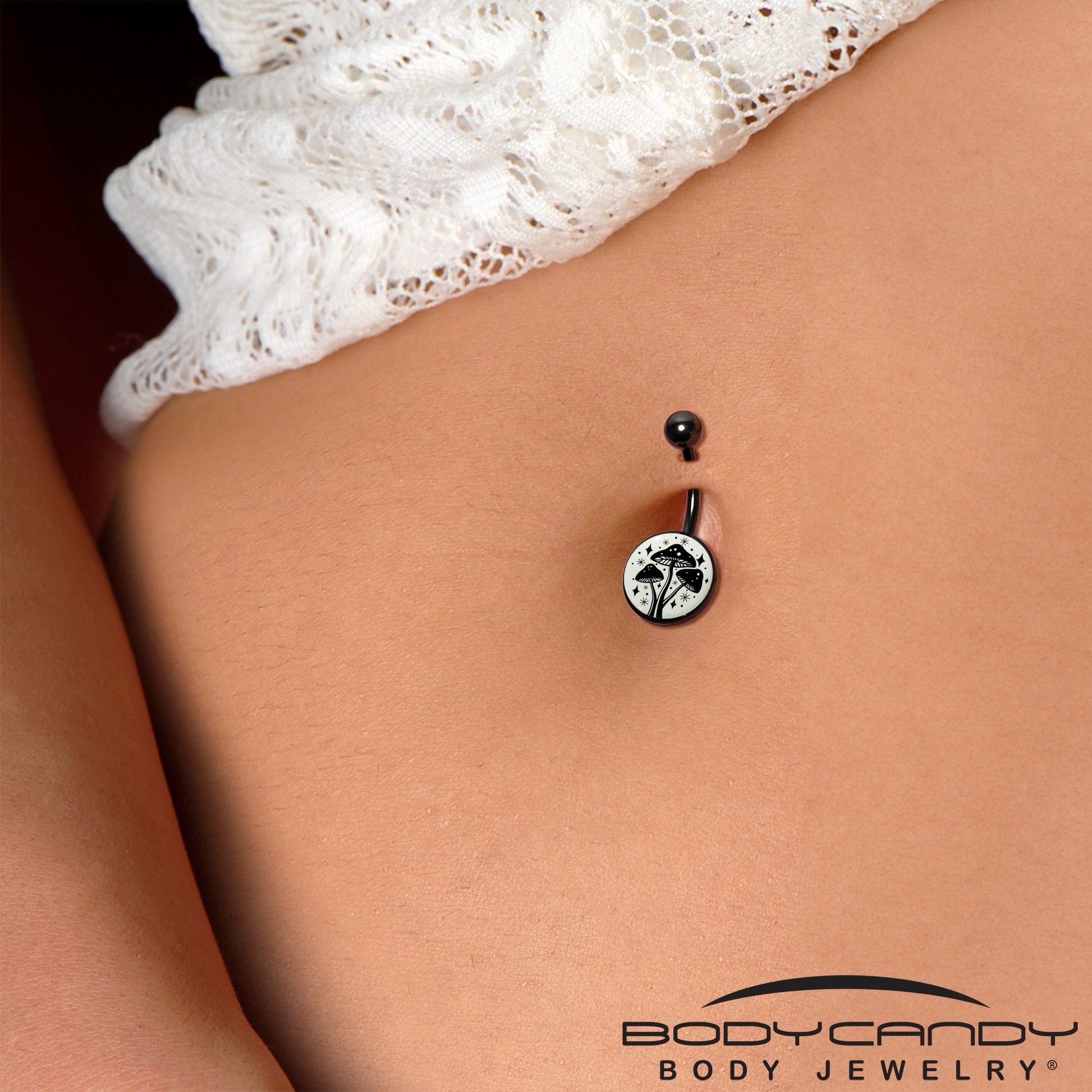 Glow in the Dark Mystic Mushroom Belly Ring by Onyx O - - BELLY RING