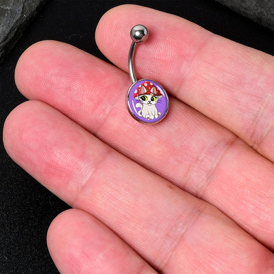Polka Dot Mushroom Hat Cat Belly Ring by Onyx O - - BELLY RING
