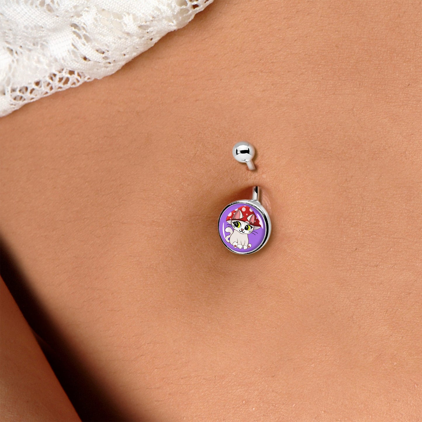Polka Dot Mushroom Hat Cat Belly Ring by Onyx O - - BELLY RING