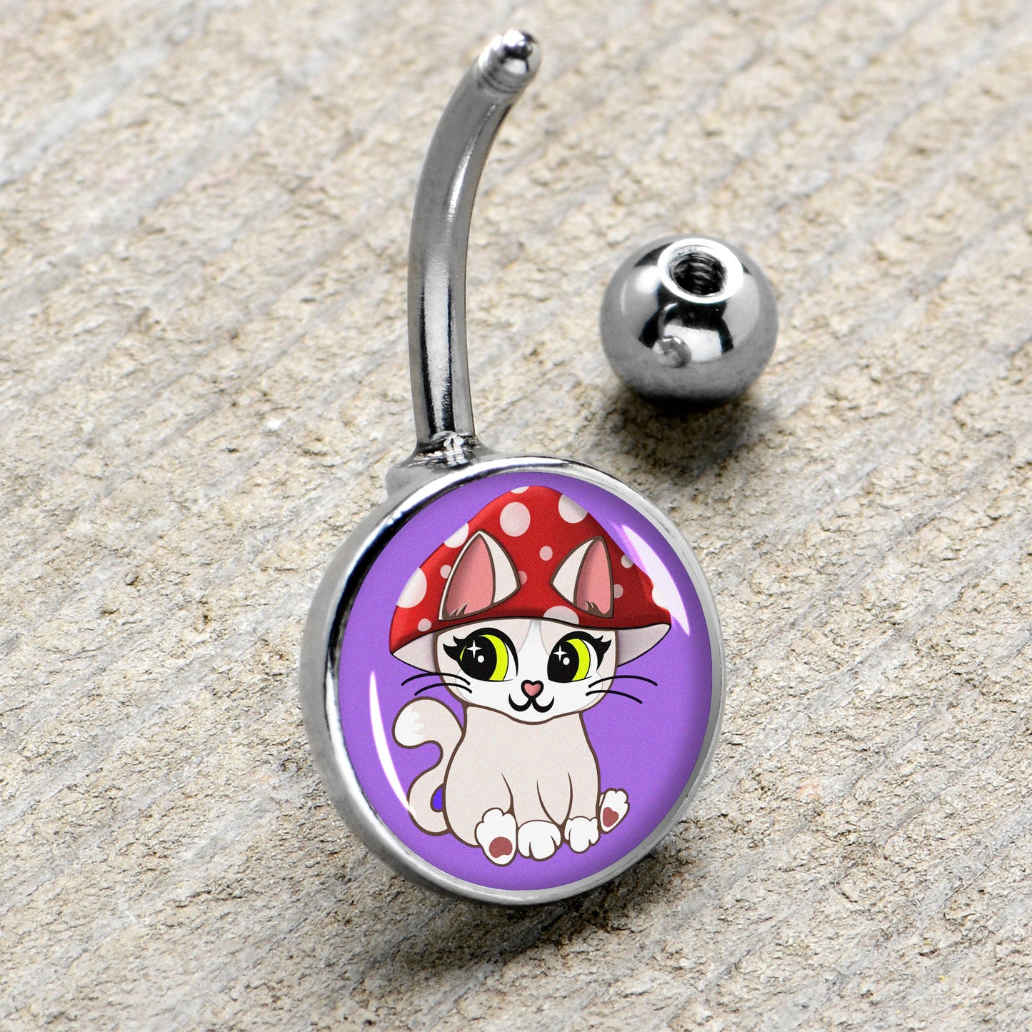 Polka Dot Mushroom Hat Cat Belly Ring by Onyx O - - BELLY RING