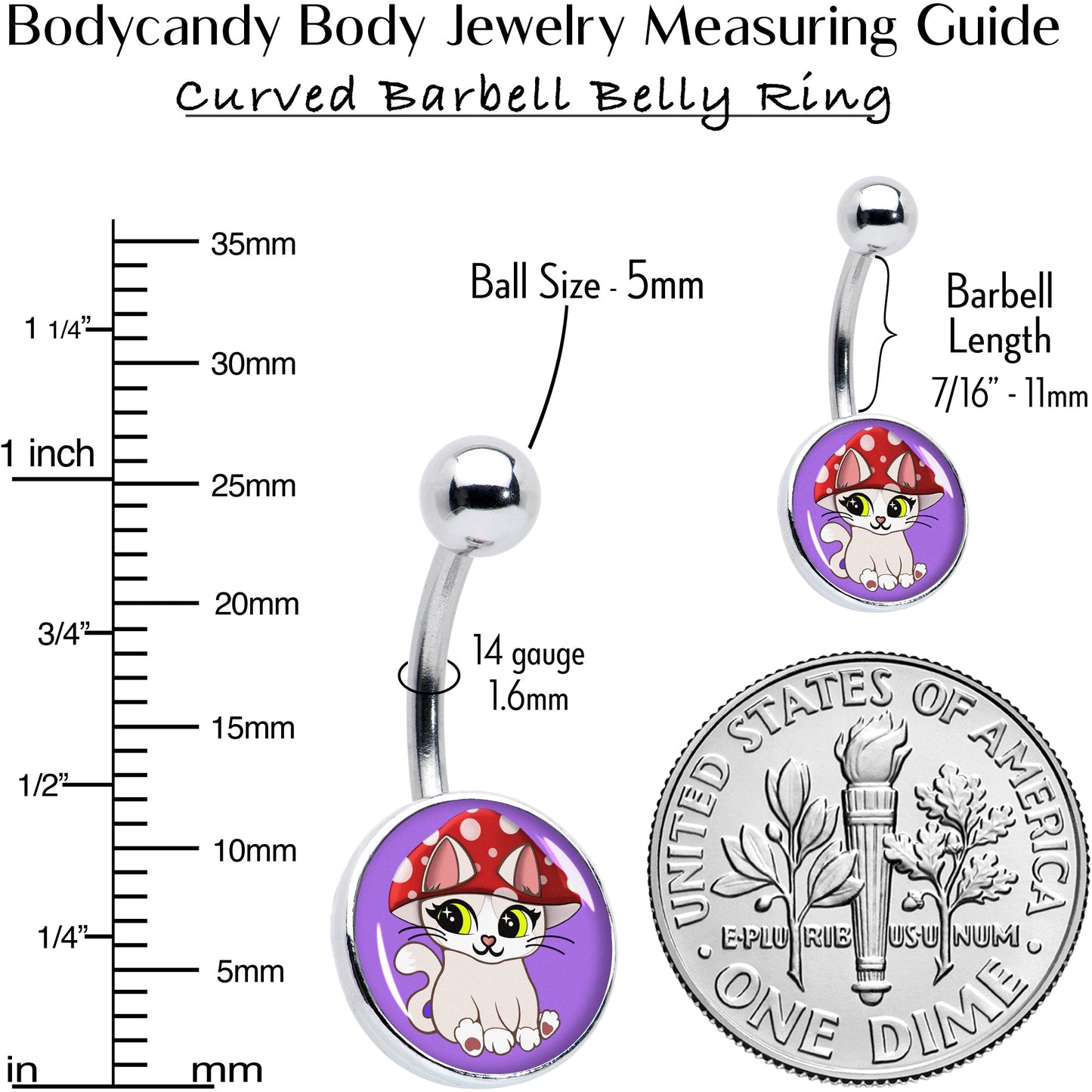 Polka Dot Mushroom Hat Cat Belly Ring by Onyx O - - BELLY RING
