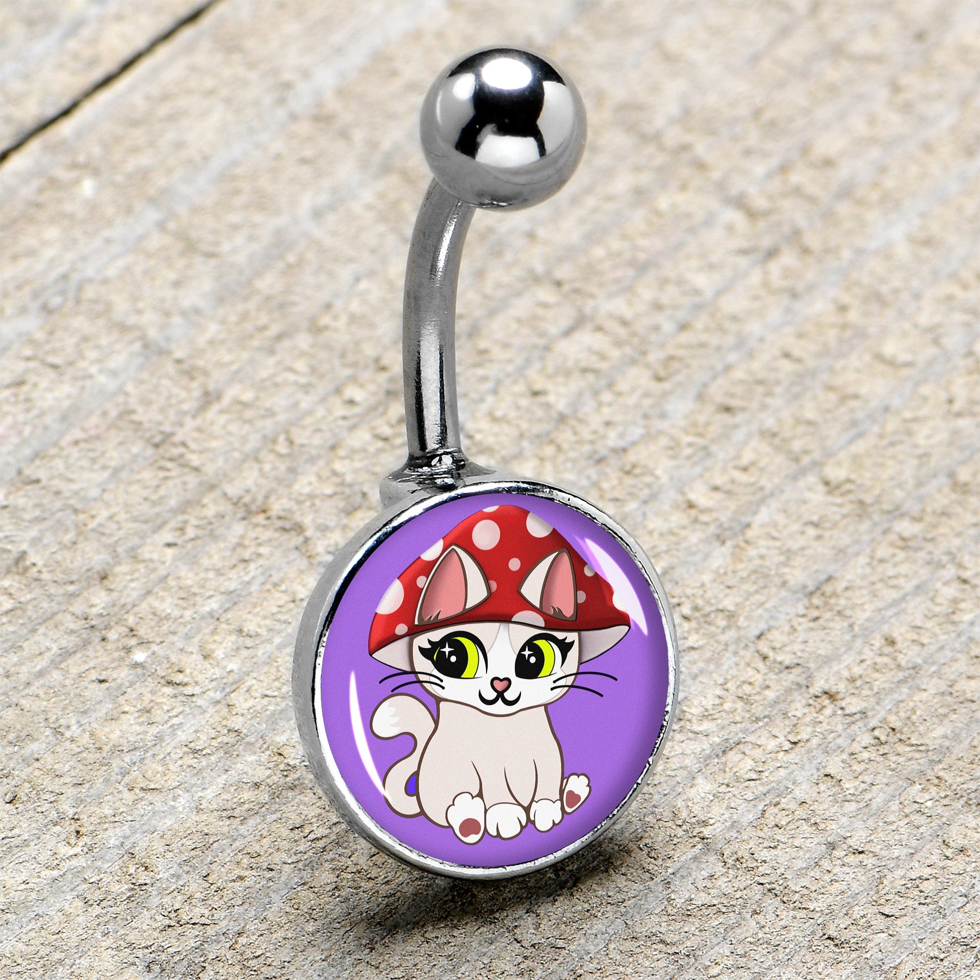 Polka Dot Mushroom Hat Cat Belly Ring by Onyx O - - BELLY RING