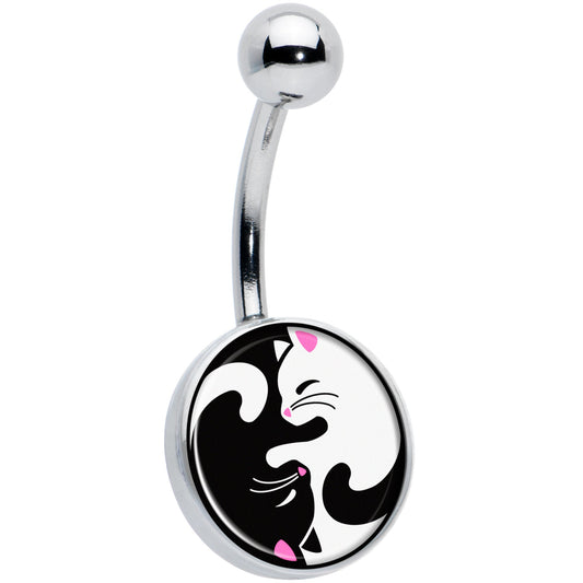 Cute Kitty Cat Yin Yang Belly Ring by Onyx O - - Body Candy