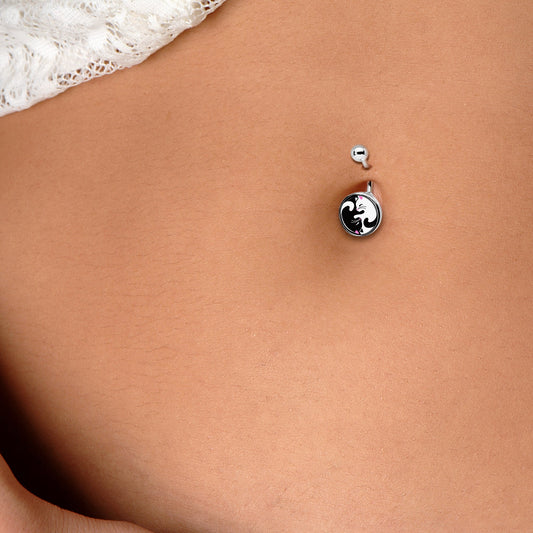 Cute Kitty Cat Yin Yang Belly Ring by Onyx O - - Body Candy