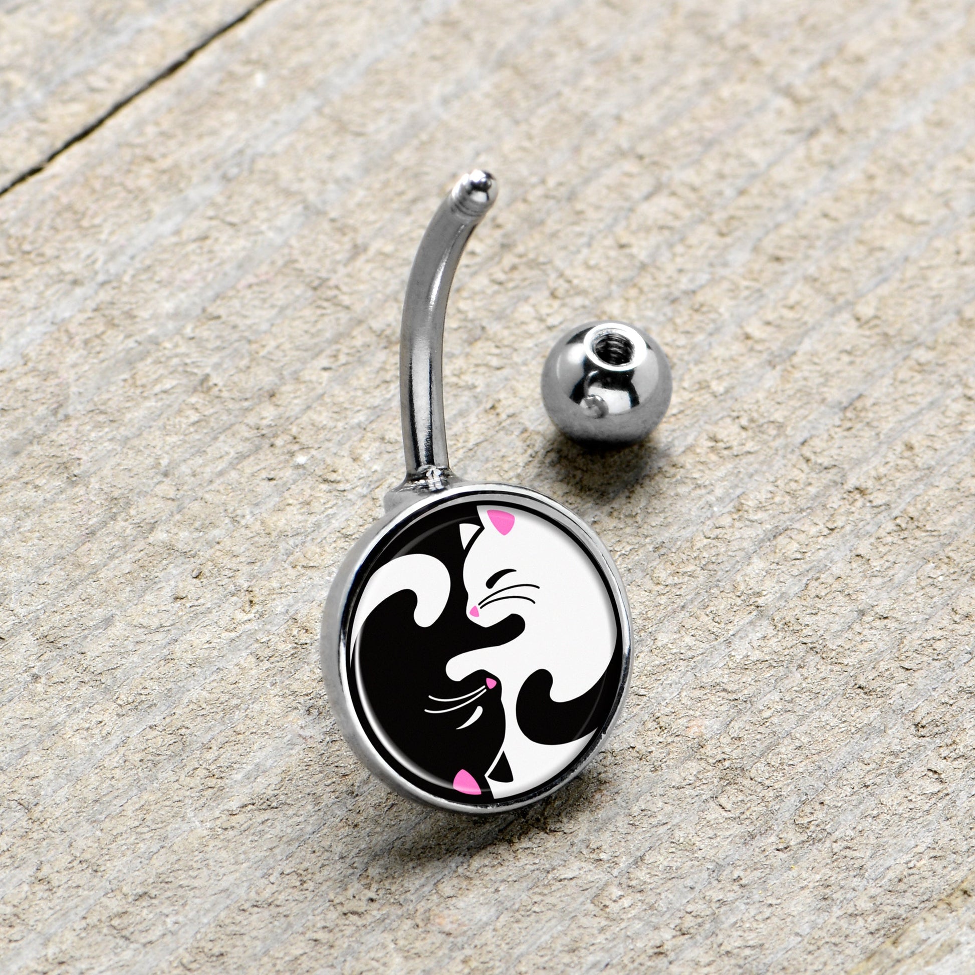 Cute Kitty Cat Yin Yang Belly Ring by Onyx O - - Body Candy