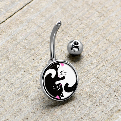 Cute Kitty Cat Yin Yang Belly Ring by Onyx O - - Body Candy