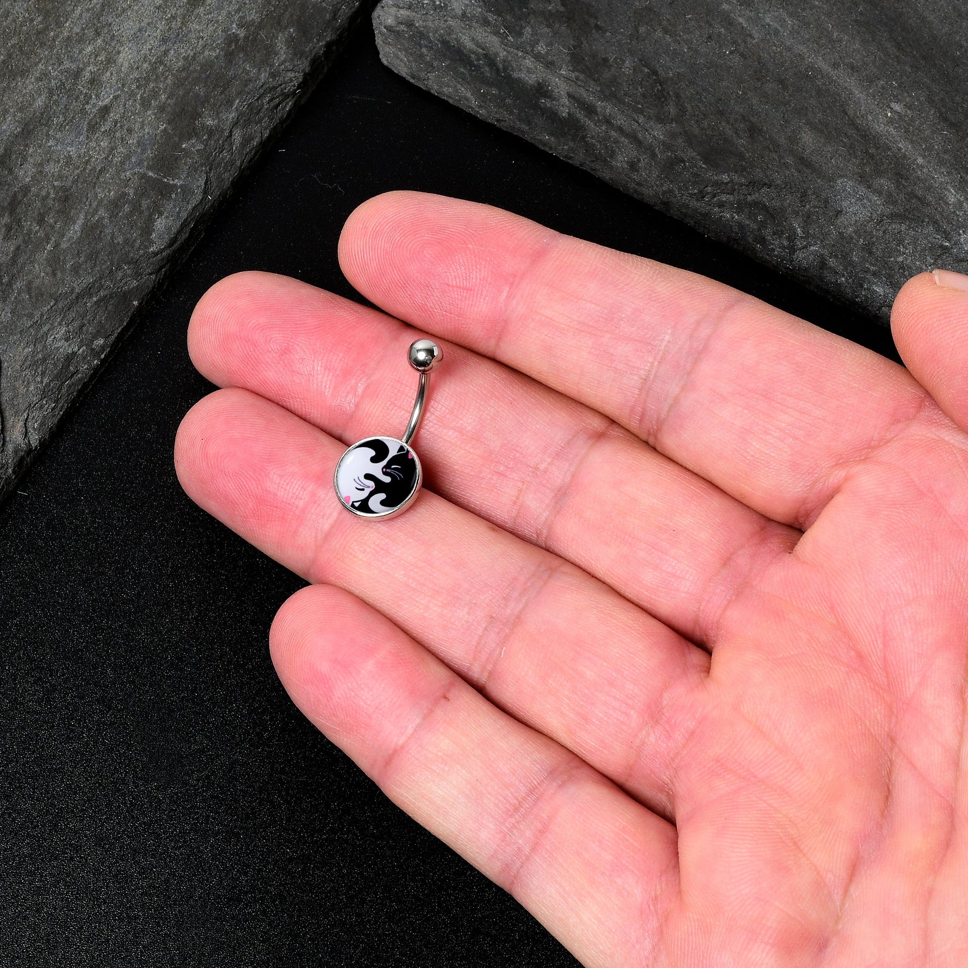 Cute Kitty Cat Yin Yang Belly Ring by Onyx O - - Body Candy