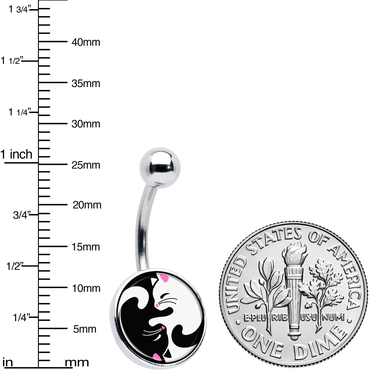 Cute Kitty Cat Yin Yang Belly Ring by Onyx O - - Body Candy