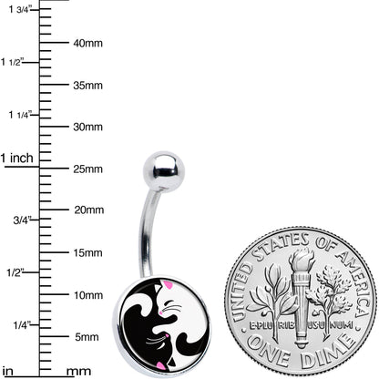 Cute Kitty Cat Yin Yang Belly Ring by Onyx O - - Body Candy