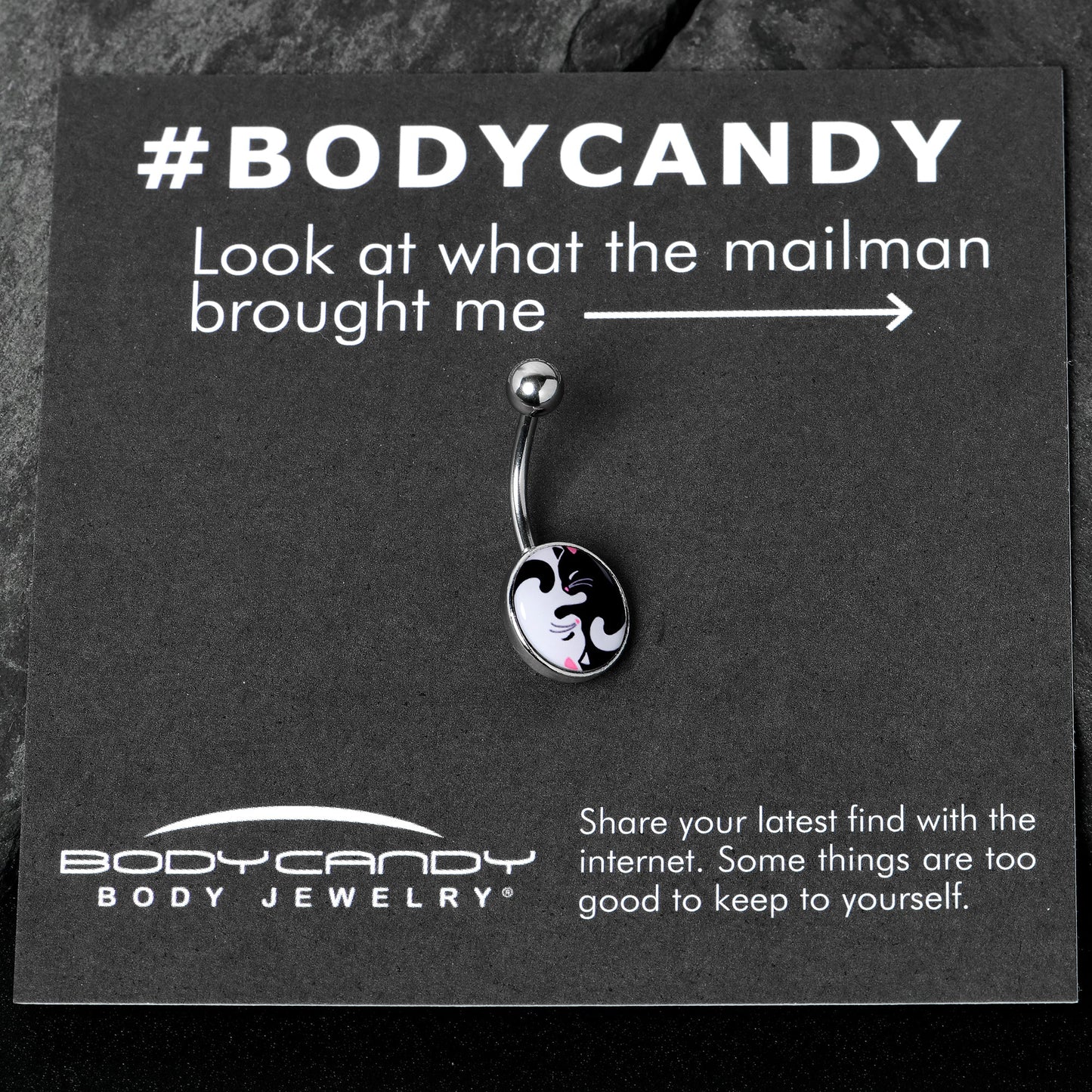 Cute Kitty Cat Yin Yang Belly Ring by Onyx O - - Body Candy
