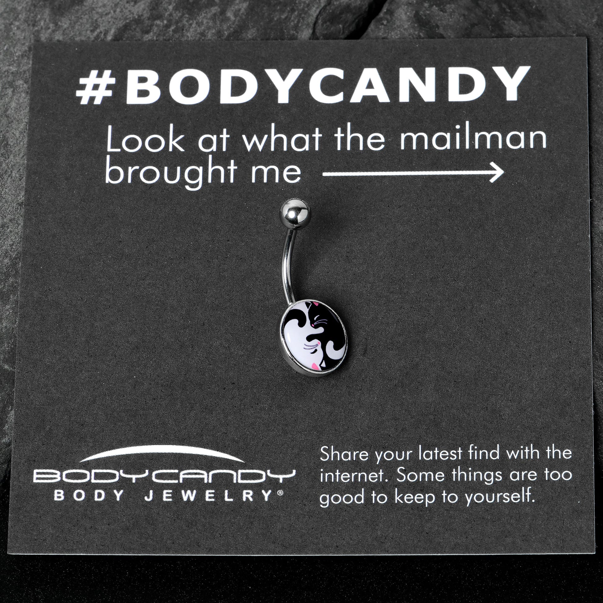 Cute Kitty Cat Yin Yang Belly Ring by Onyx O - - Body Candy