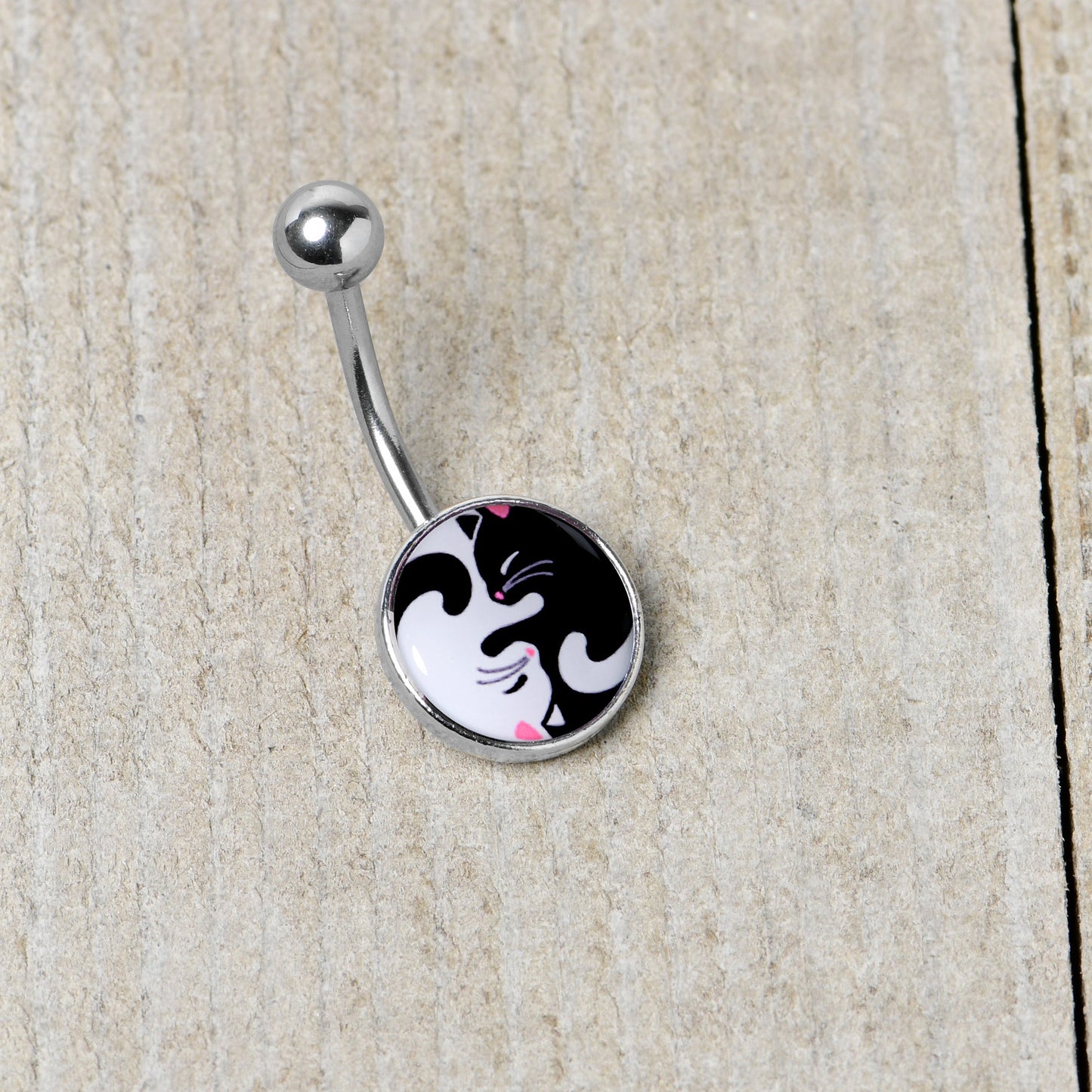 Cute Kitty Cat Yin Yang Belly Ring by Onyx O - - Body Candy