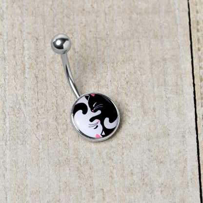 Cute Kitty Cat Yin Yang Belly Ring by Onyx O - - Body Candy