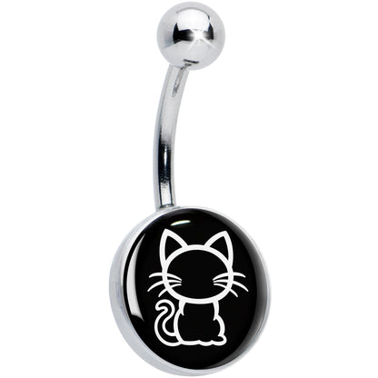 Black and White Kitty Cat Belly Ring by Onyx O - - BELLY RING